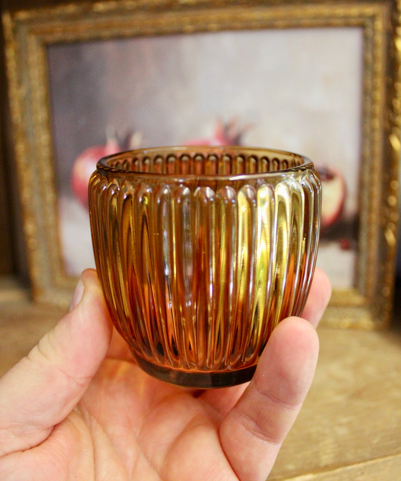 Amber Glass Votive Candle Holder