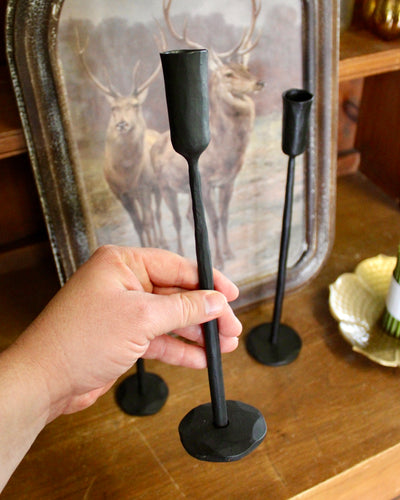 Luna Forged Candlestick Holders (Black)