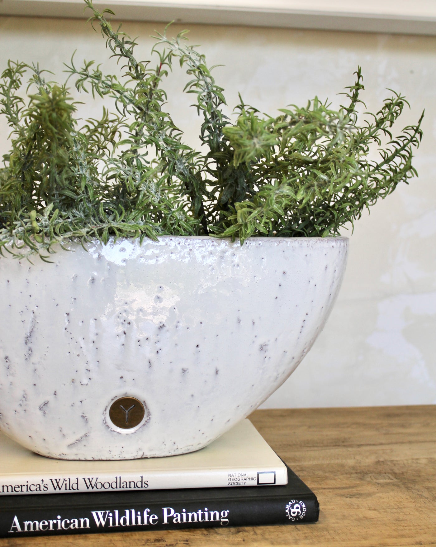 Glazed White Oval Planter