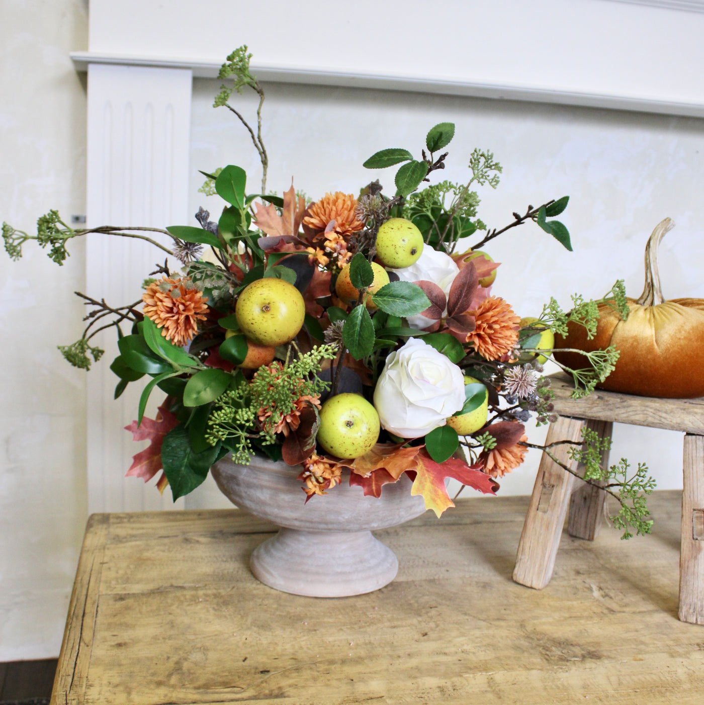 Rose Apple & Pompom Dahlia Mixed Fall Arrangement