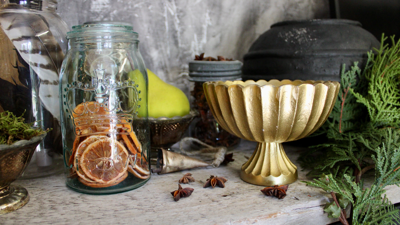 Gold Scalloped Compote Vase