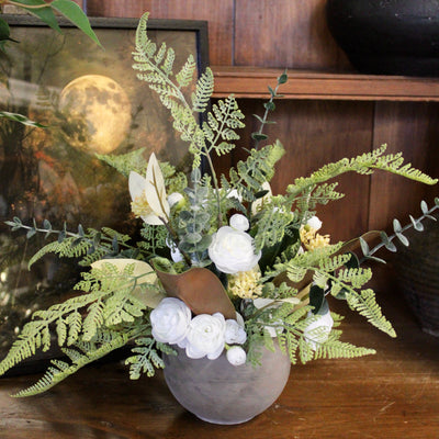 White Ranunculus & Fern Arrangement