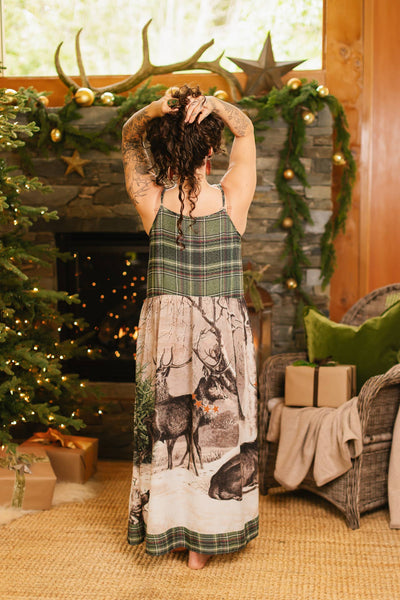 Winter Wish Bohéme Long Maxi Slip Dress w/ Christmas Deer