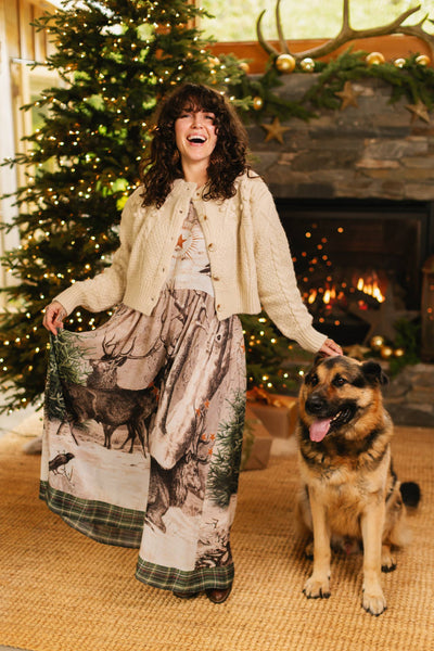 Winter Wish Bohéme Long Maxi Slip Dress w/ Christmas Deer