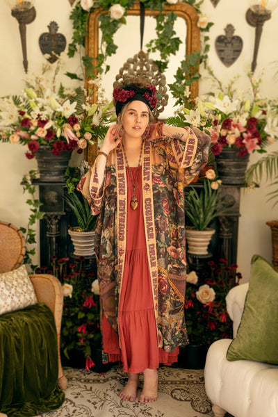 Courage Dear Heart Opera Duster Kimono Robe w/ Sacred Heart