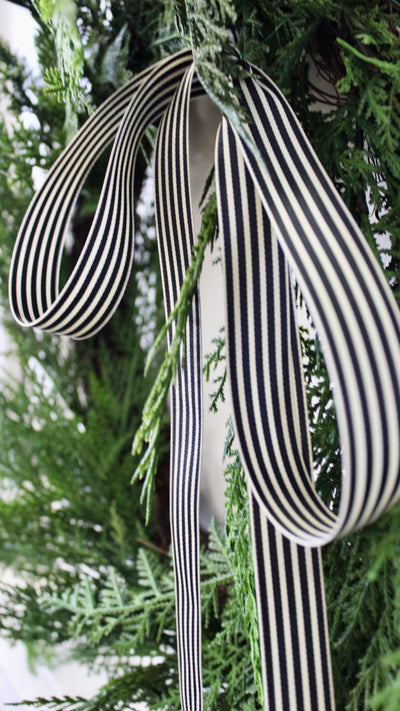 7/8” Black & Ivory Striped Ribbon