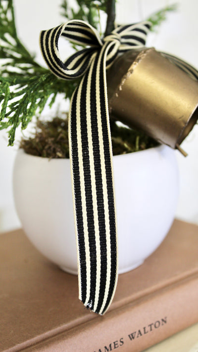 5/8” Black & Ivory Striped Ribbon